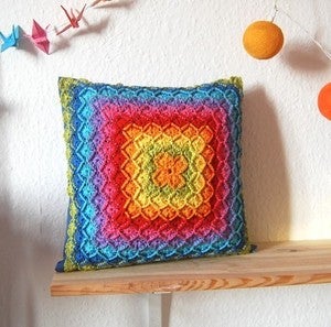 Image of Handmade crochet Rainbow pillow case cushion cover