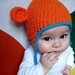 Image of Cotton Mini Monkey Flap Hat- Tangerine with Peacock Trim