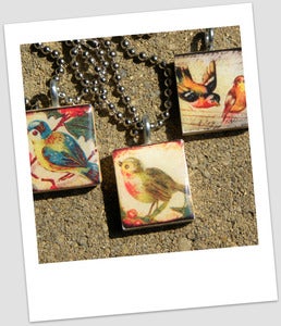 Image of Vintage Birds Scrabble Tile Pendants