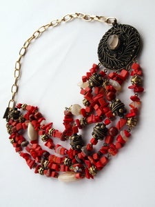 Image of Coral and Cloisonne Necklace . CN015
