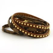 Image of Snakeskin Studded Leather Wrap Bracelet-Camel