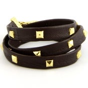 Image of Pyramid Studded Leather Bracelet-Brown