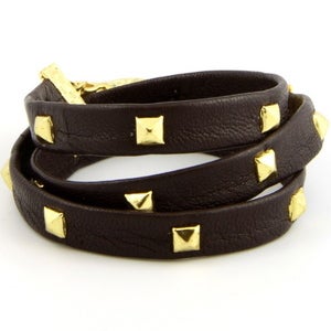 Image of Pyramid Studded Leather Bracelet-Brown