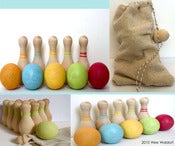Image of Wee Wooden Skittles Play set. Choice of Color. With Acorn Pouch. 