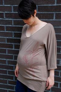 Image of brown kimono sleeve lily maternity tunic