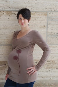 Image of brown long sleeve brown dandelion maternity top