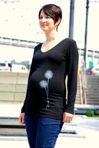 Image of black long sleeve white dandelion maternity top