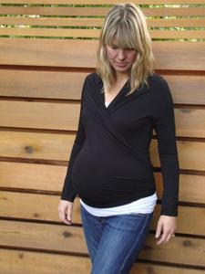 Image of black long sleeve wrap top