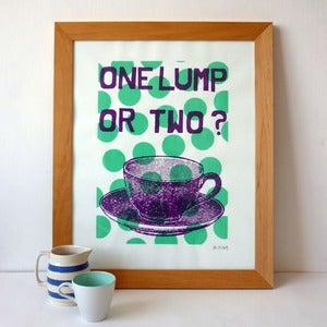 Image of One Lump or Two screenprint on paper -mint/mauve