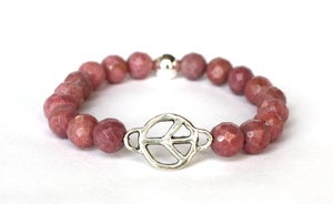 Image of Silver Peace Link & Rhodonite Bead Bracelet