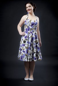 Image of 'Christine' dress - Cream with purple flowers - limited edition