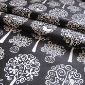 Image of Orchard white on black hemp/organic cotton fabric