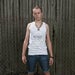 Image of MEN'S badge tank heather gray/white stripe - 100% cotton American Apparel tank