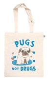 Image of Pugs Not Drugs Tote - White and Blue