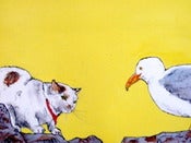 Image of Cat VS Seagull- original mixed media painting
