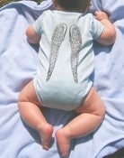 Image of Angel Wings Baby Blue Onesie with Black Screenprint