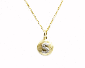 Image of Kara Ackerman <i> GemGirl Jr. </i> Raised Sterling Silver Diamond Intial Necklace on Gold Chain
