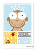 Image of Personalized Birth Certificate Monkey & Kuala Print