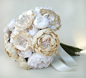 Image of Ivory, Off White and Cream Silk Catala and Jeweled Bloom Bridal Bouquet