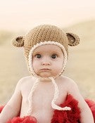 Image of Cotton Mini Monkey earFlap Hat - Latte with Oatmeal Trim