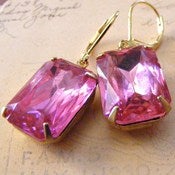 Image of Retro Glam vintage pink glass rhinestone earrings