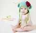 Image of Cotton Mini Monkey Flap Hat - Aqua with Lime Trim TM