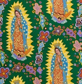 Image of FF Our Lady of Guadalupe Cotton Quilt Fabric Mexico Los Sanctos Green