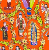Image of FF Santos Our Lady of Guadalupe Cotton Quilt Fabric Mexico Los Sanctos Orange