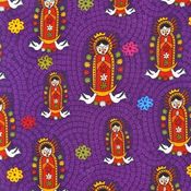 Image of FF Folk Art Our Lady of Guadalupe Cotton Quilt Fabric Mexico Purple