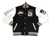 Image of GOMMI ARCADE x SABIT "S.T.A.R. ACADEMY" VARSITY JACKET (BLACK)