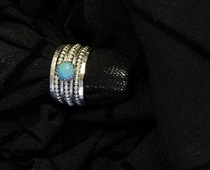 Image of Natural Nacozari turquoise set of sterling silver stackable birthstone rings
