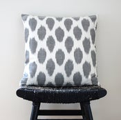 Image of Grey Dot Uzbek Ikat, Silk and Cotton Cushion Cover, Pillow, 45 x 45 cm, 18 inch