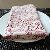 Image of  Block Printed Cotton Napkins, Red and White Vine, Set of 4