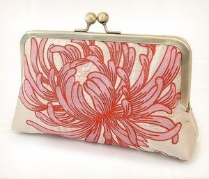 Image of coral chrysanthemum, silk clutch purse bag