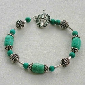 Image of Handmade Gemstone Bead Jewelry - Turquoise and Bali Bead Bracelet