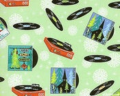 Image of LS 12 Joys of Christmas Vintage Cotton Fabric Record Player Retro