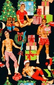Image of Sexy Pin Up Christmas Guy Cotton Fabric - All I Want for Christmas...