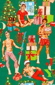 Image of Sexy Pin Up Christmas Guy Cotton Fabric - All I Want for Christmas Green
