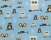 Image of HOOT OWL Modern Cotton Fabric Upholstery Drapery Apparel Blue