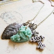 Image of REMNANTS etched glass, silver leaf and cross charm necklace