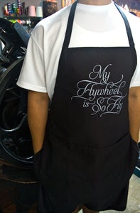 Image of my flywheel is so fly // silkscreen printed shop apron