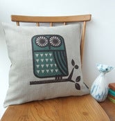 Image of owl cushion in teal