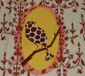 Image of Bird and Chandelier Damask Print Cotton Fabric