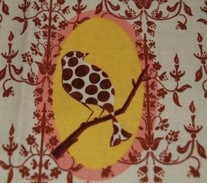 Image of Bird and Chandelier Damask Print Cotton Fabric