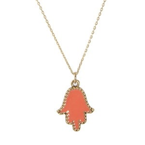 Image of Coral Enamel Hamsa Necklace
