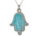 Image of Enamel Hamsa Necklace-Silver/Turquoise