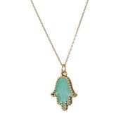 Image of Enamel Hamsa Necklace-Gold/Turquoise