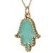Image of Enamel Hamsa Necklace-Gold/Turquoise