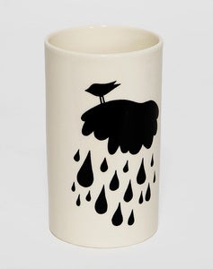 Image of Rainy days -Bird on rainy cloud - large vase