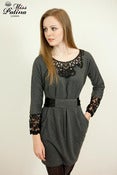 Image of Miss Patina Long Sleeve Lace Front Twin Pockets Dress (grey)